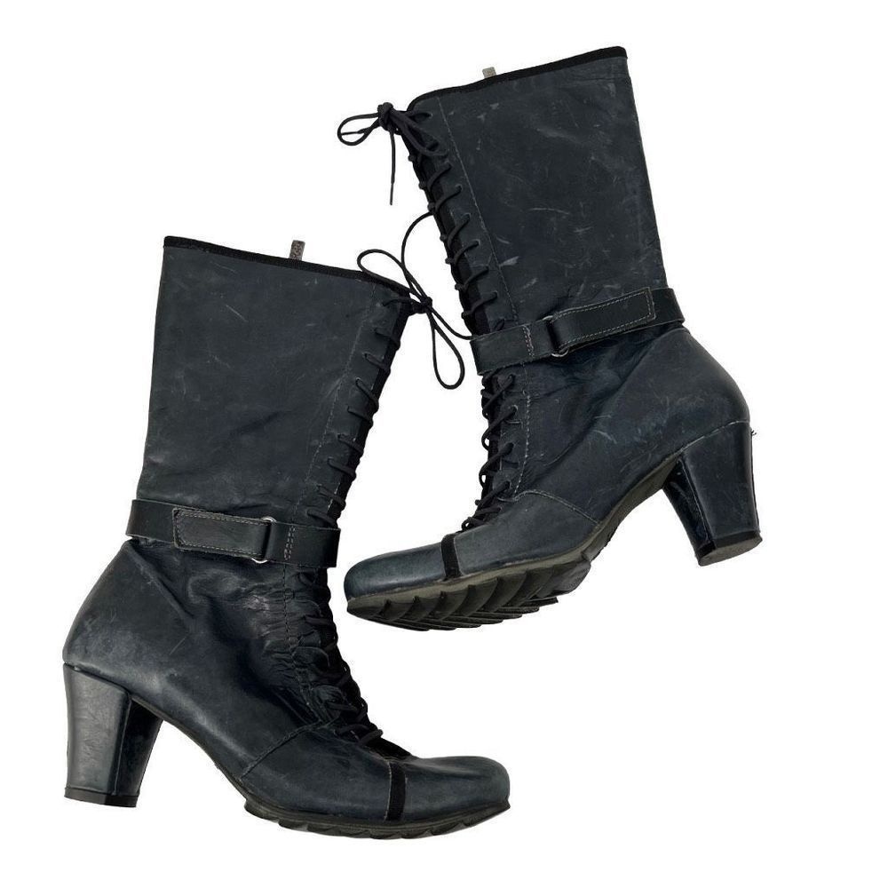 Chocolate Brand Blue Leather Multi Eyelet Heeled Boots Womens 37